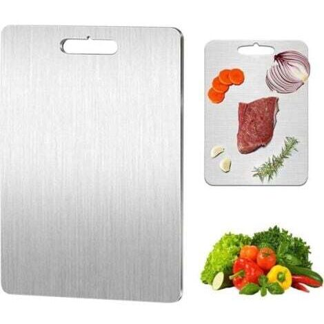 Planche à découper en titane - En acier inoxydable des deux côtés - Sans BPA - Pour la cuisine, la viande, le pain, les légumes, les fruits (34 x 23 cm) TRIMEC (1/5)