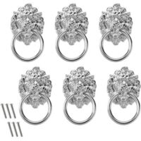 Vintage Silver Handle, 6 Pieces, Lion Head, Zinc Alloy Knob with Screws, Suitable for Cabinet, Drawer, Chest, Wooden Box