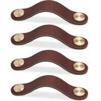4pcs (Dark Brown, 96mm) Leather Furniture Handle, Cabinet Door Knob Leather Pull, Vintage Furniture Handle for Cabinets, Dresser, Kitchen, Bathroom