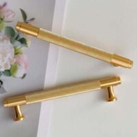 Set of 2 modern gold cabinet handles, 128 mm hole spacing, vintage kitchen door handles for kitchen cabinets, convenient