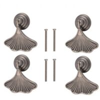 Ginkgo Leaf Shaped Handle, 4 Pieces, Antique Nickel, Zinc Alloy Single Hole Drawer Handle for Cabinets and Wardrobes