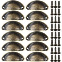 Set of 12 vintage metal furniture handles, shell style, for drawers, cabinets, dressers, kitchens, antique bronze