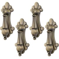 Set of 4 Vintage Carved Bronze Zinc Alloy Single Hole Pendant Handles for Cabinets, Wardrobes, Drawers, Doors, Decorative Furniture