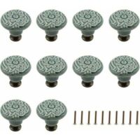 Set of 10 decorative ceramic knobs for drawers (green), cabinets, dressers, shelves, pull handles, furniture, decorative pull tool with mounting screws