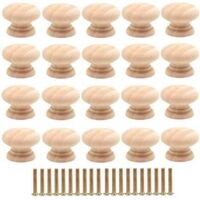 Set of 20 Round 35mm Wooden Drawer Knobs, Furniture Handles for Cabinet Doors with Screws