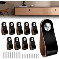 Set of 10 Leather Furniture Handles, Luggage Replacement Handles with Screws, Suitable for Kitchen, Bedroom, Closet, Living Room