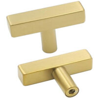 Set of 10 Gold Handles - Single Hole Stainless Steel Cabinet Door T-Bar Furniture Handle with Screws