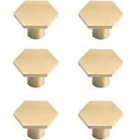 Set of 6 Brass Cabinet Handles, Golden Furniture Handles, Single Hole Hexagonal Handles for Kitchen, Office, Cabinets, Dressers