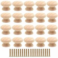 Pack of 20 Round Wooden Drawer Knobs, 35mm - Cabinet Door Handles with Screws