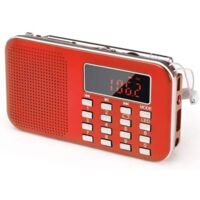 Radio portable, radio FM AM, alimentée par batterie et secteur, MP3, haut-parleur, compatible carte TF/USB, lampe de poche, applicable (rouge)