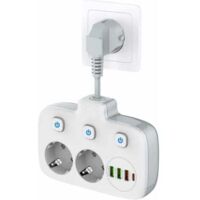 Multiprise à interrupteur unique 2 compartiments, multiprise avec 3 interrupteurs, double prise murale avec 4 USB, OUYLAF, adaptateur de prise avec protection contre les surtensions, sécurité enfant