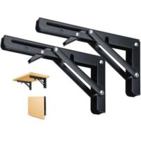 2 Pièces Support d' Étagères Pliable, 300mm Équerre Pliante Noir Support Console Pliants, Murale Supports Pliante, Pour Table Etagere Murale Garage Cuisine Chambre Bureau, Gain de place