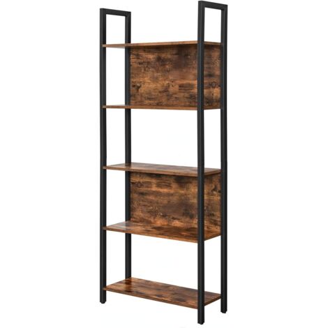 PADMA HOUSE Bookcase, 5-Tier Bookcase, Household Shelf, Wooden Shelf, Sturdy Industrial Style Standing Shelf, Organiser, Plant Shelf for Living Room, Bedroom, Kitchen, Bathroom, 62 x 24 x 165 cm
