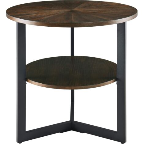 PADMA HOUSE Round Large End Table with 2-Tire Storage Shelf, Farmhouse Circle Side Tables for Living Room, Solid Wood Nightstand, Deside Table for Small Space, Coach Table CJZ1338NC (1/5)