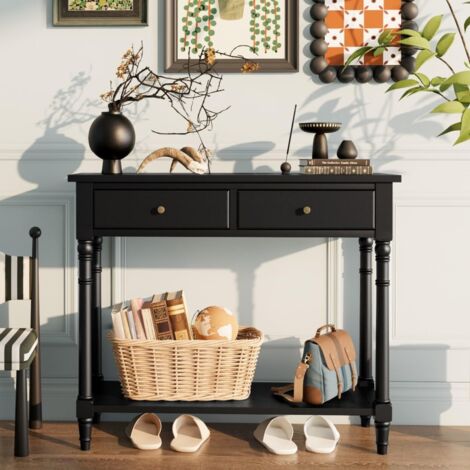 PADMA HOUSE Console Table with Storage Drawers, Slim Console Table for Hallway, Compact Display Table, Sofa Table Foyer Tables for Living Room, Entryway, Easy Assembly, Black SFZ-004-BK