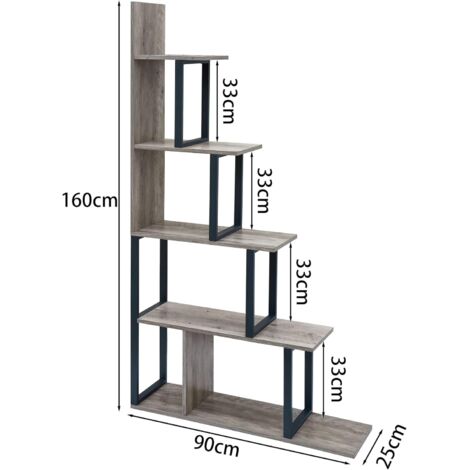 PADMA HOUSE 5 Tier Corner Shelf, Stepped Storage Shelf with Metal Frame, 5 Tier Desk Shelf, Storage Shelf (Heather Grey + Ink Black)