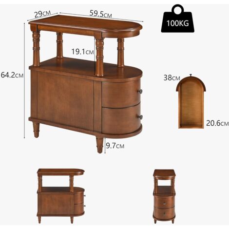 PADMA HOUSE 2 Set of Wood End Table with 2 Drawers and Storage Shelf ...