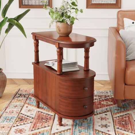 PADMA HOUSE 2 Set of Wood End Table with 2 Drawers and Storage Shelf ...