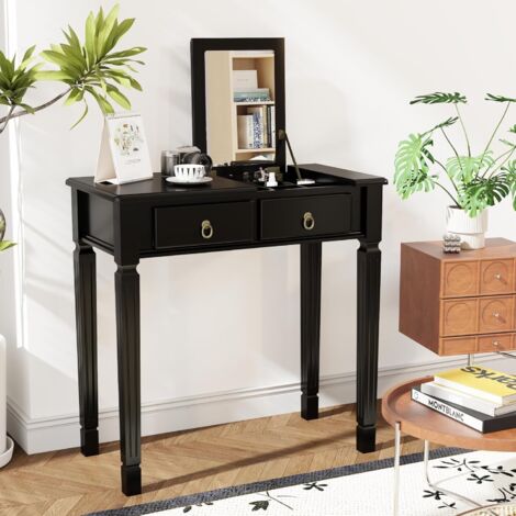 PADMA HOUSE Small Makeup Vanity Desk Table with Flip-Top Mirror and Hidden Storage Compartments, Wood Computer Writing Desk with 2 Drawers, Easy Assembly Dressing Table for Bedroom White (1/5)