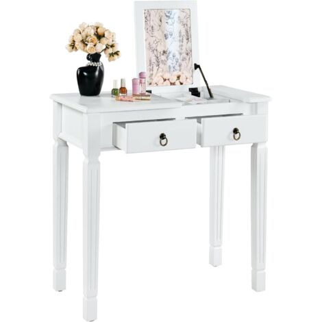 PADMA HOUSE Small Makeup Vanity Desk Table with Flip-Top Mirror and Hidden Storage Compartments, Wood Computer Writing Desk with 2 Drawers, Easy Assembly Dressing Table for Bedroom Black (1/5)