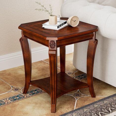 PADMA HOUSE Rectangle Coffee Table for Living Room, Traditional Tea Table with Storage Shelf, Solid Wood Rustic Center Table Walnut, 50  50  60,5