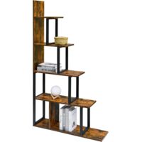 PADMA HOUSE 5 Tier Corner Shelf, Stepped Storage Shelf with Metal Frame, 5 Tier Desk Shelf, Storage Shelf (Vintage Brown + Ink Black)