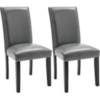 PADMA HOUSE Parsons Dinning Chairs with Nail-Heads Trim, Faux Leather Kitchen Accent Side Upholstered Seat, Solid Wood Legs (Grey, Set of 2)