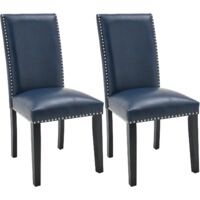 PADMA HOUSE Parsons Dinning Chairs with Nail-Heads Trim, Faux Leather Kitchen Accent Side Upholstered Seat, Solid Wood Legs (Dark Blue, Set of 2)