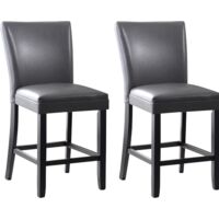 PADMA HOUSE Counter Bar Stools, Solid Wood Bar Chairs, Holds Up to 250 Lbs, 40”H Dinning Chairs with Waterproof Surface, Fuax Leather, Upholstered Stools for Kitchen Restaurant (2, Grey)