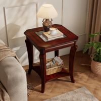 PADMA HOUSE Rectangle Coffee Table for Living Room, Traditional Tea Table with Storage Shelf, Solid Wood Rustic Center Table Walnut glass tabletop, 50 50 60,5