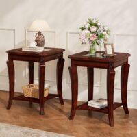 PADMA HOUSE Set of 2 Rectangle Coffee Table for Living Room, Traditional Tea Table with Storage Shelf, Solid Wood Rustic Center Table Walnut glass tabletop, 50 50 60,5