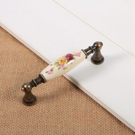 Set Di 4 Maniglie Vintage Per Mobili - Motivo Floreale, Zinco-alluminio E Porcellana, 106 Mm