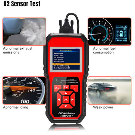 Scanner di codici diagnostici per auto OBDII KONNWEI (KW870), tester universale per batterie per auto, strumenti di scansione 2 in 1.