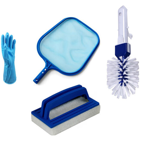 Set di attrezzi per la pulizia della piscina, retino per foglie, spazzola a spugna, kit di guanti.