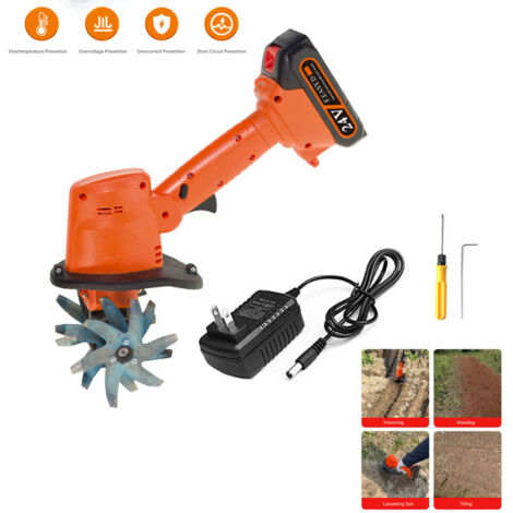 Motozappa elettrica, motozappa portatile da 24 V con batteria da 1500 mAh e caricabatterie, mini motozappa senza fili, coltivatore per orto, cortile, lavorazione del terreno