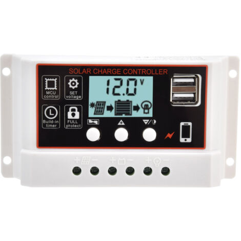 Regolatore solare intelligente con doppia batteria, USB, PWM, 12/24V, 10A