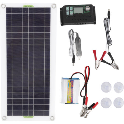 Kit di ricarica solare da 12V a 220V 30W, caricabatterie con inverter da 220W per campeggio ed escursionismo.