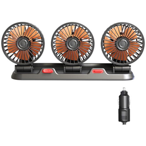 Ventilatore per auto Acouto a 3 teste, ventilatore elettrico portatile, silenzioso, rotazione a 360°, con 2 display per telefono per auto, camion, SUV