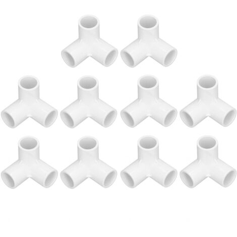 10 raccordi per tubi a 3 vie in plastica PVC connettore angolare a T ad angolo retto diametro interno 20 mm bianco