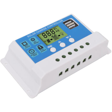 Pannello regolatore di carica solare PWM Regolatore intelligente Display LCD regolabile 2 porte USB 12V 24V Bianco 30A