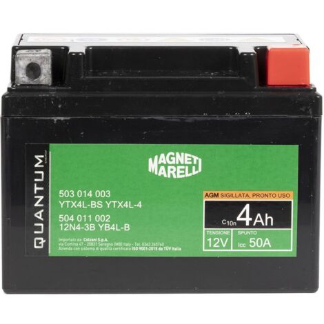 Magneti marelli batteria moto e scooter 4AH 12V 50A tecnologia AGM sigillata polo positivo destro