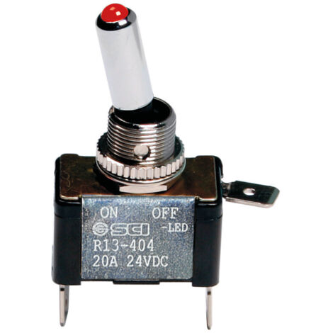 Interruttore a leva, in alluminio con spia a Led - 12/24V - Rosso - 20A (1/3)