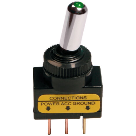 Interruttore a leva tipo Racing, in alluminio con spia a Led - 12/24V - Verde - 20A (1/3)