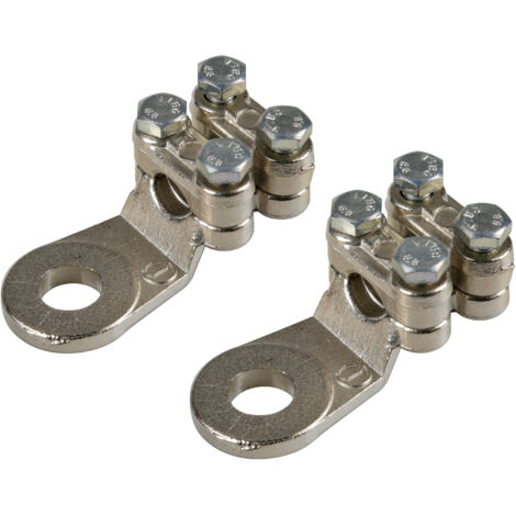 Set 2 pz capicorda di potenza in ottone nichelato, con fissaggio cavo a doppia piastrina - Sezione 70 mm², foro 12 mm