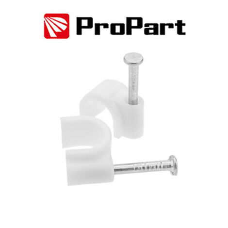 Clip con chiodini con fermacavo tondo 7mm bianco 100pz