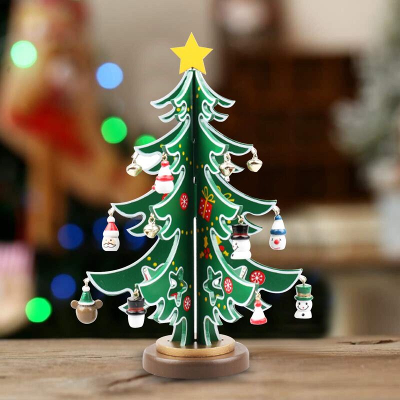 3 Sapins De Noël En Bois Décoratif - 10, 12 Et 14 Cm De Haut - Décoration Table Ou étagère - Rouge, Vert, Blanc