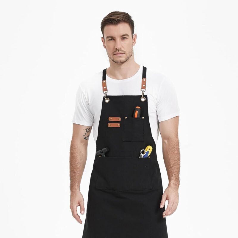 Lot De 2 Tabliers De Cuisine Pour Homme Blanc - Tablier Cuisinier Avec Poches Et Toque - Réglable