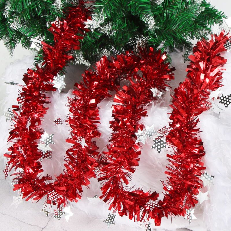 4 Guirlandes Noël Rouges Métalliques 2m - Décoration Sapin Et Intérieur Extérieur Festif