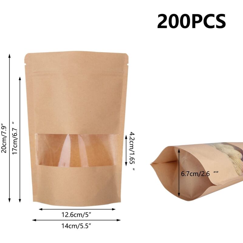 Fyrdm 25 Pièces Sachet Kraft Alimentaire Réutilisables, 20x30