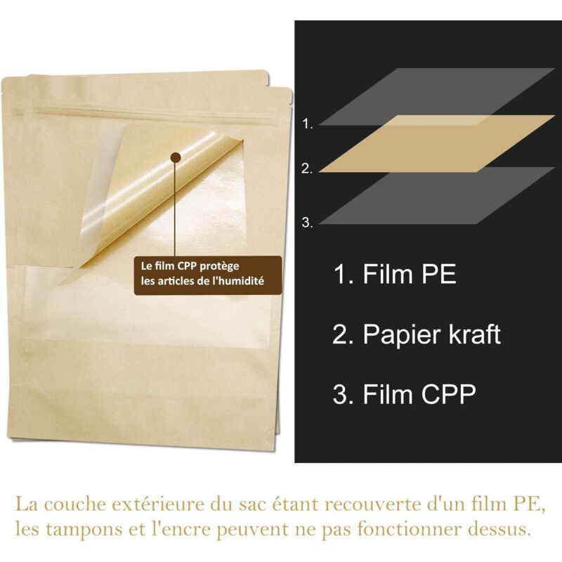 Sachets Kraft Avec Fenêtre 10x15 Cm - Lot De 50 - Fermeture Zip - Qualité Alimentaire - Pour Café, Noix, Biscuits, Épices